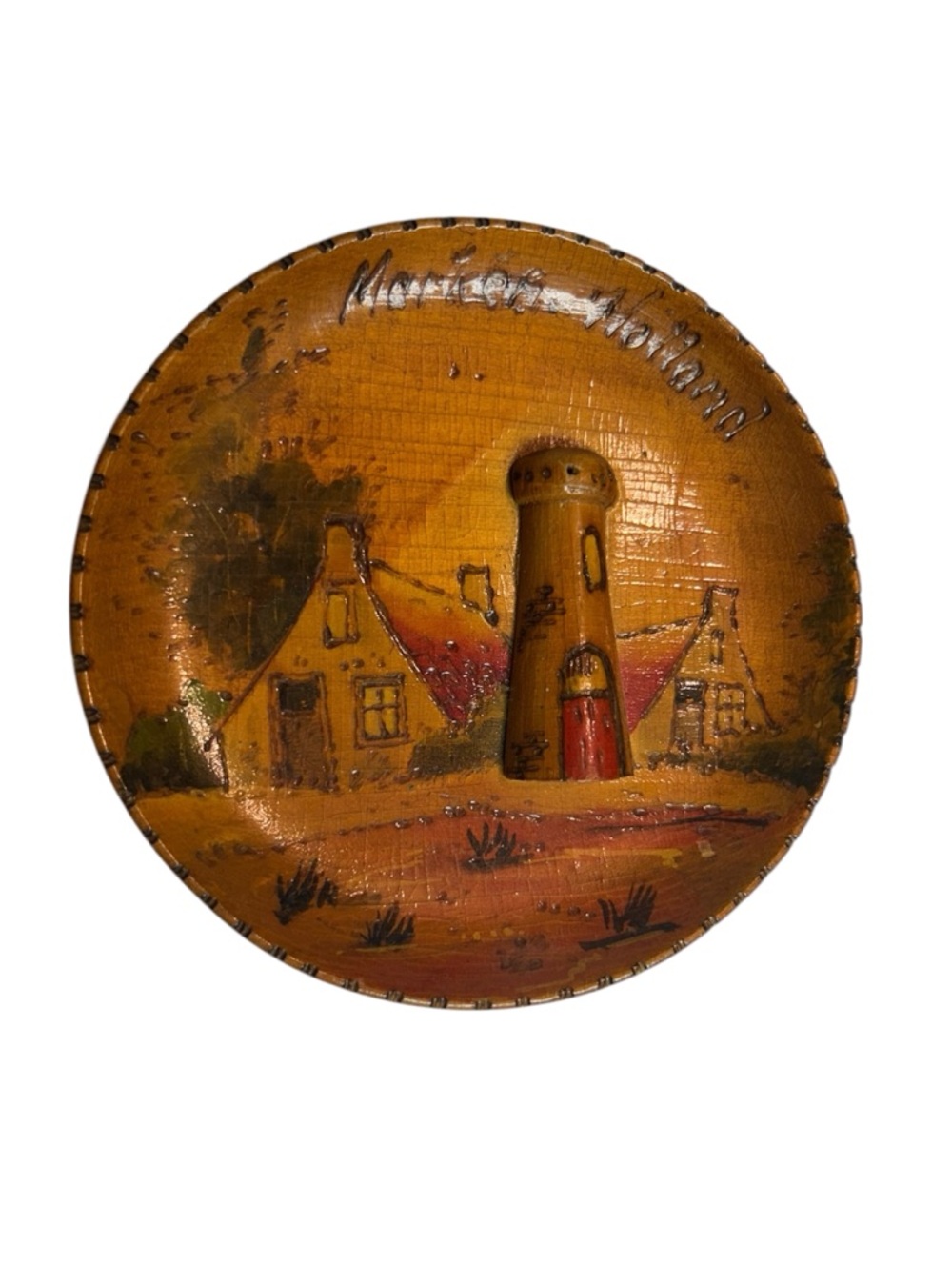 1950s Holland collector wood carved hand painted Wall Plaque